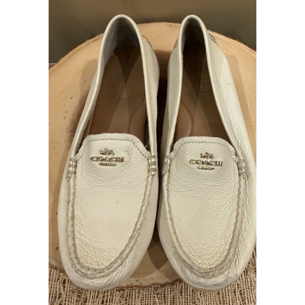 Coach Mary Lock Up Driving Mocs Shoe Loafer White Bone 8.5‎ B Slip-On Leather - Picture 6 of 11